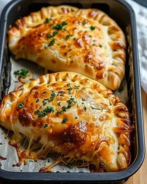 Delicious air fryer calzones stuffed with cheese and pepperoni