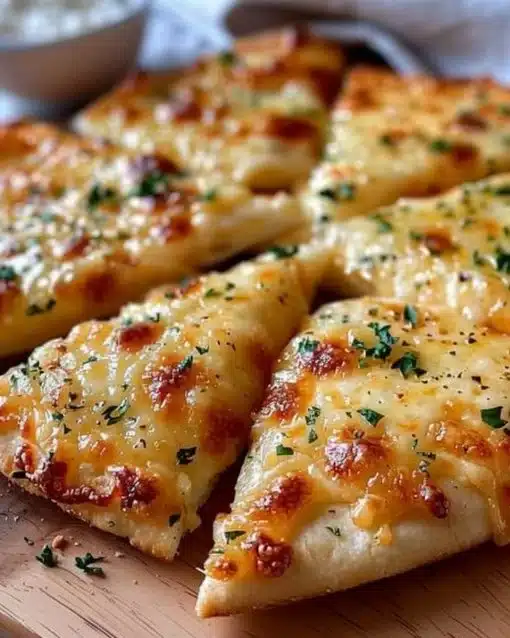 Air Fryer Cheesy Tortilla Garlic Bread served on a plate