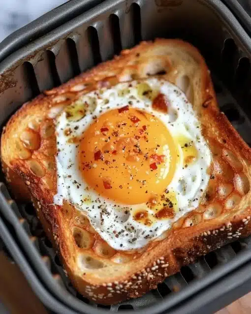 Delicious air fryer egg and cheese toast topped with herbs and spices.
