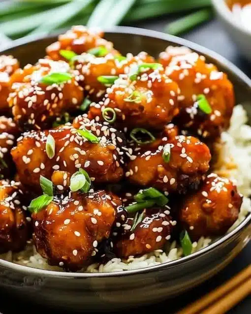 Delicious Air Fryer Honey Sesame Chicken served on a plate