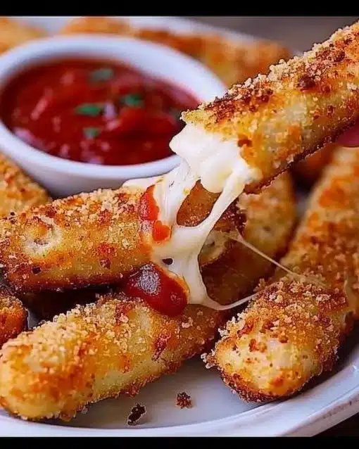 Delicious air fryer mozzarella sticks served with marinara sauce