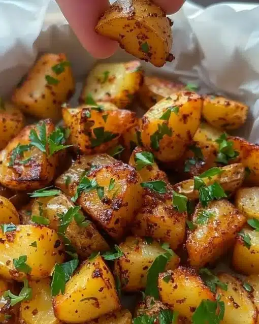 Crispy air fryer seasoned potatoes with herbs and spices.