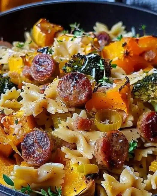 Autumn sausage pasta with squash, a perfect fall dish bursting with flavor