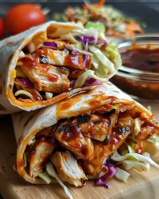 Delicious BBQ Chicken Coleslaw Wraps with fresh ingredients