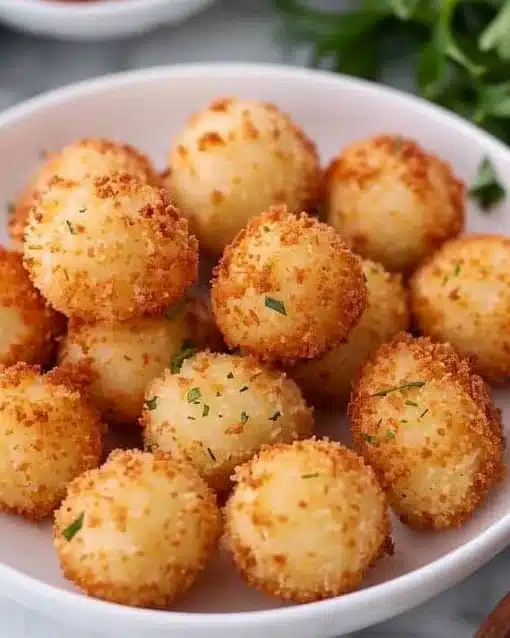 Crispy air fryer cheese balls served with dipping sauce
