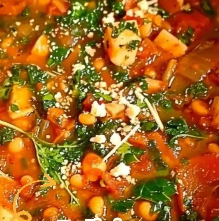 Bowl of Blue Zones Minestrone Soup filled with vegetables and beans