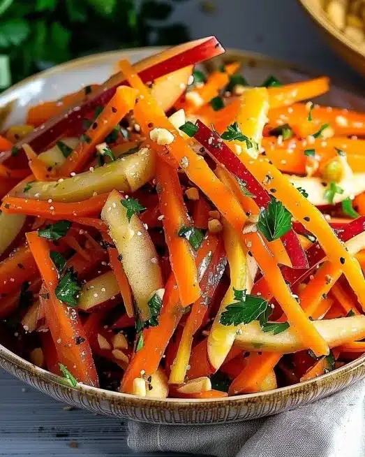 Delicious Carrot Apple Salad with crunchy carrots and fresh apples in a bowl.
