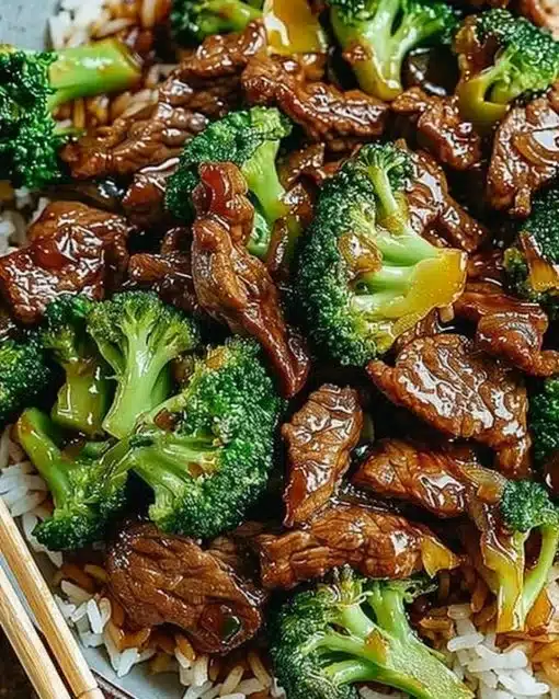 Delicious plate of Chinese Beef and Broccoli with tender beef and vibrant broccoli