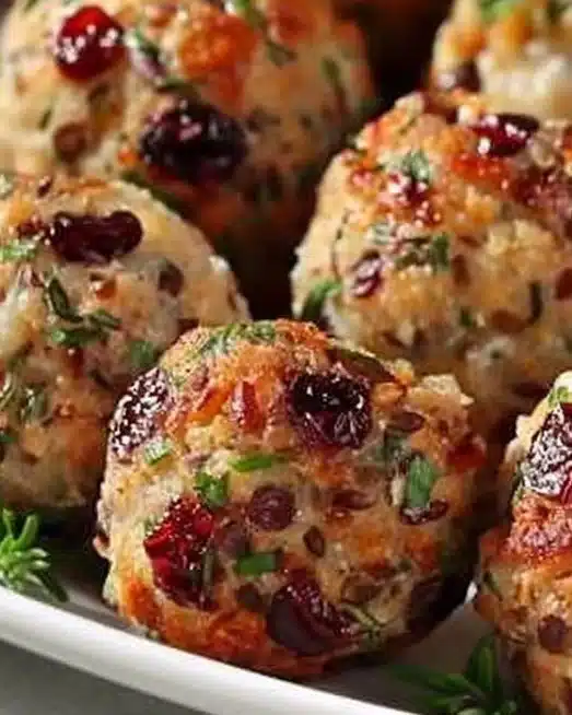 Delicious Cranberry Turkey Stuffing Balls ready to serve for the holidays