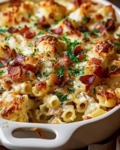 Crazy Good Casserole dish served warm with ingredients visible