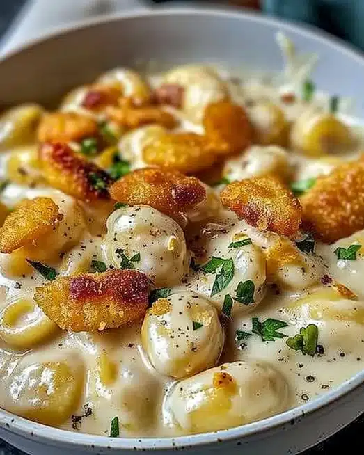 Creamy Crack Chicken Gnocchi served in a bowl with herbs and spices