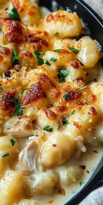 Creamy Crack Chicken Gnocchi served in a bowl with herbs and spices