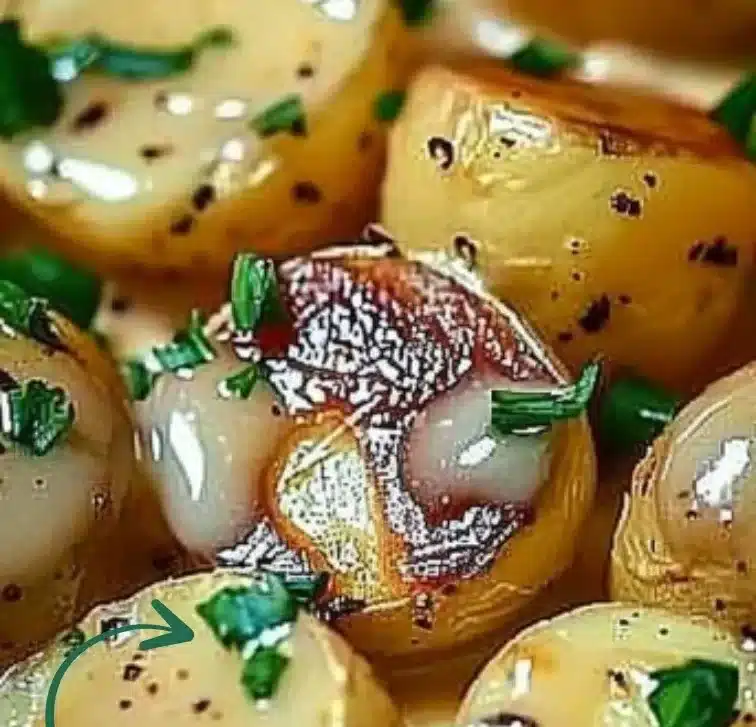 Creamy garlic sauce baby potatoes served on a plate