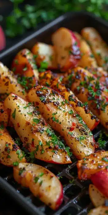 Crispy air fryer apple fries served on a plate, garnished for a tasty snack.