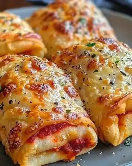 Crispy air fryer pizza rolls served with dipping sauce