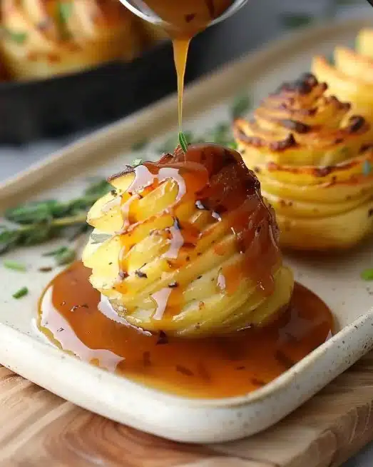 Plate of golden-brown Duchess Potatoes topped with herbs.