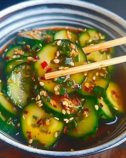 Colorful Easy Asian Cucumber Salad served in a bowl
