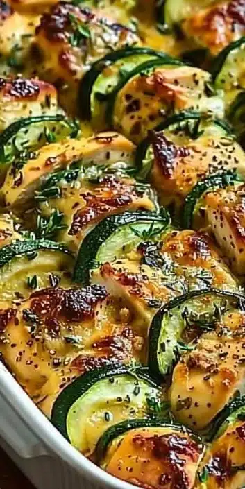 Easy chicken zucchini bake dish baked to perfection with healthy ingredients