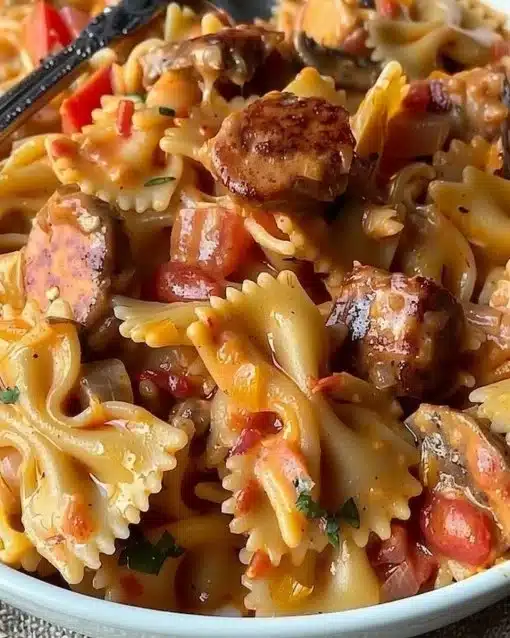 A delicious plate of Easy One Pot Cajun Pasta with vibrant colors and ingredients.