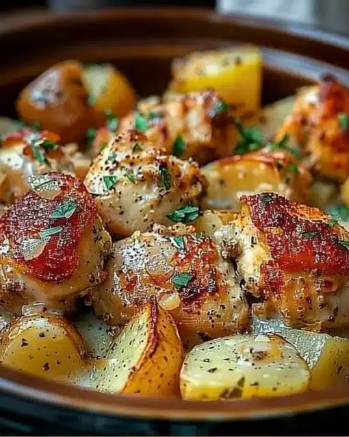 Delicious Garlic Parmesan Crockpot Chicken and Potatoes dish