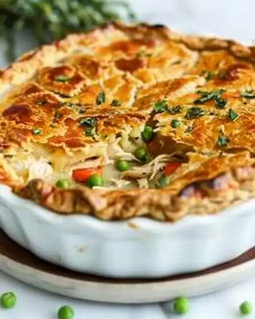 Delicious homemade chicken pot pie with golden crust and fresh ingredients