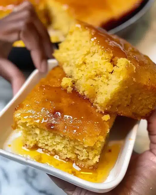 Freshly baked Honey Butter Cornbread served warm with butter