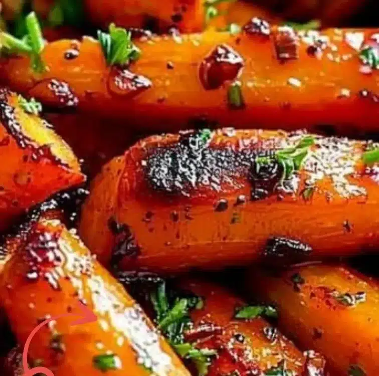 Honey Garlic Butter Roasted Carrots beautifully arranged on a plate