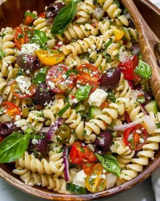 Colorful Italian Pasta Salad with fresh vegetables and herbs