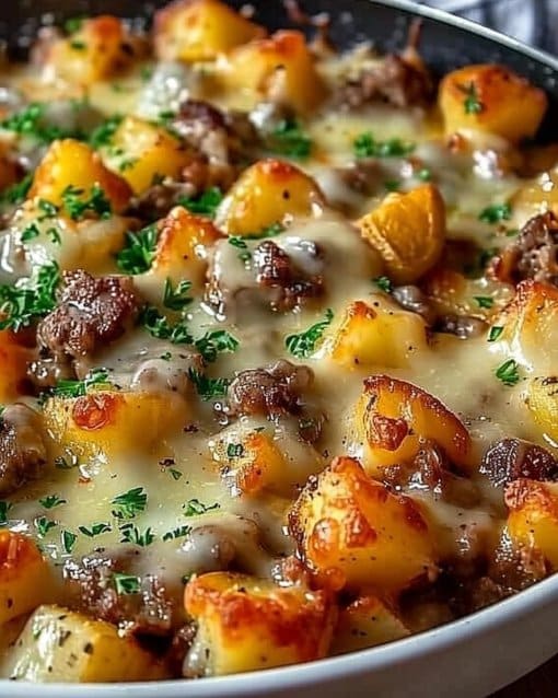 One-Pan Cheesy Meat & Potato Skillet