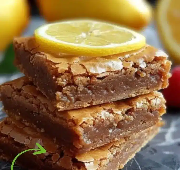 Fresh lemon brownies with a zesty glaze on top, served on a white plate.