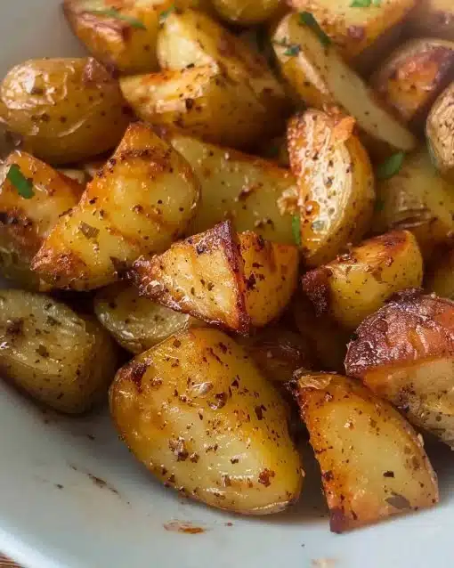 Low calorie crispy roast potatoes made in an air fryer.