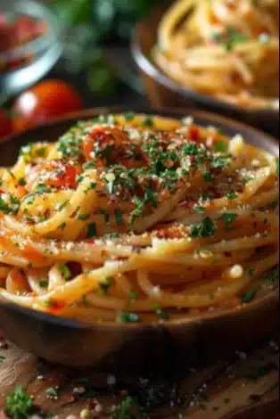 A delicious plate of Marry Me Pasta garnished with herbs and cheese.