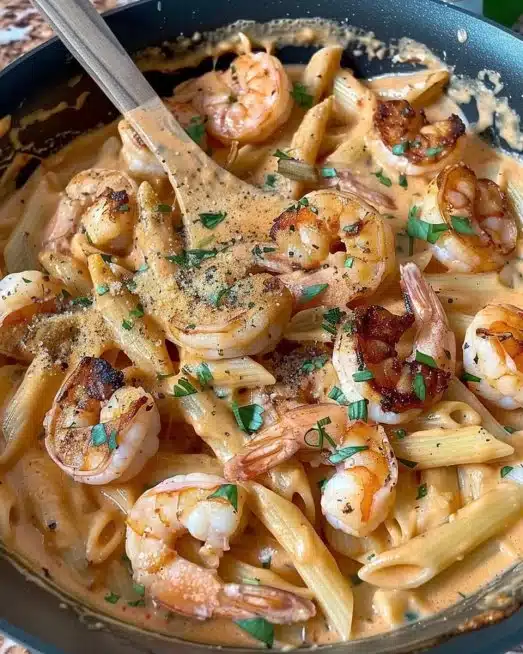 Delicious Marry Me Shrimp Pasta ready to serve, garnished and plated elegantly.