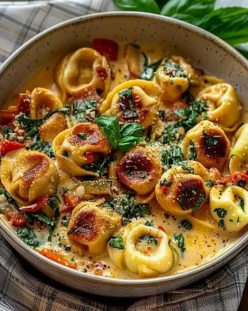 Delicious Marry Me Tortellini served on a plate with fresh herbs.