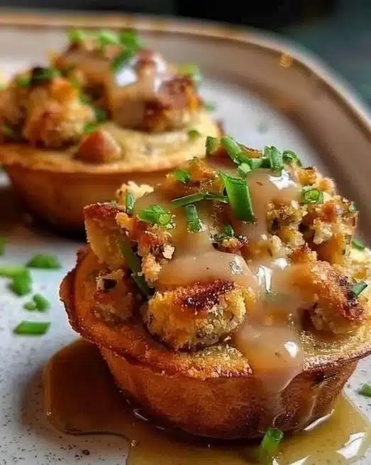 Muffin tin turkey cups with stuffing, a festive holiday dish