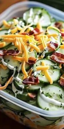 Cucumber Salad with Bacon, Ranch, and Cheddar Cheese