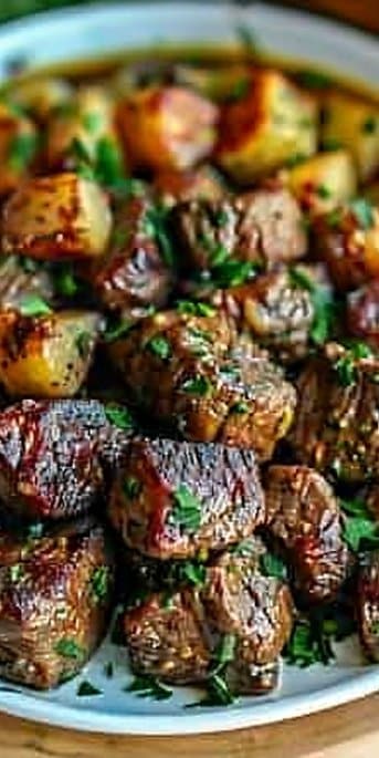 High Protein Slow Cooker Garlic Butter Beef Bites