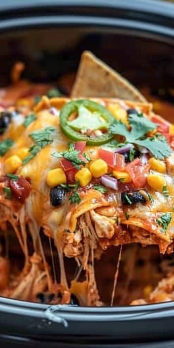 Slow Cooker Chicken Enchilada Casserole