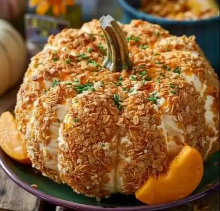 Festive Pumpkin Cheese Ball for autumn gatherings and parties.