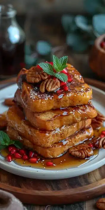 Delicious Pumpkin French Toast topped with maple syrup and spices