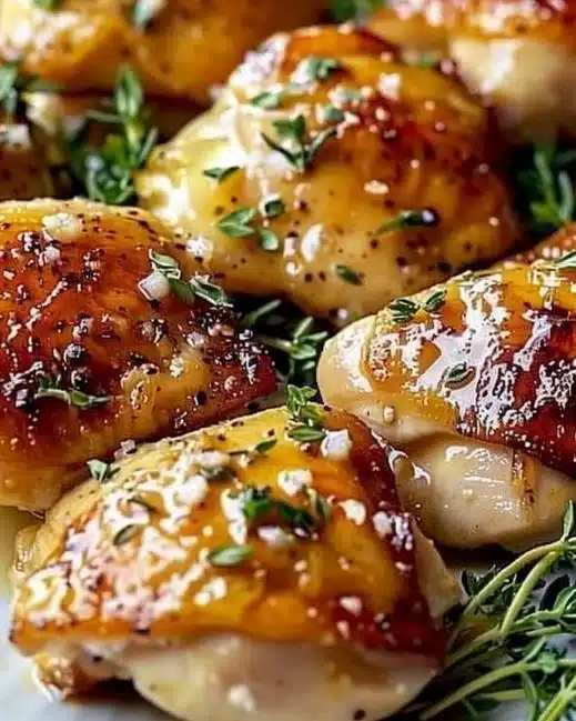 Juicy Ranch Seasoned Chicken Thighs garnished with herbs.