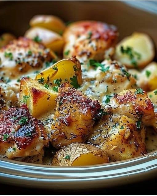Garlic Parmesan Crockpot Chicken and Potatoes