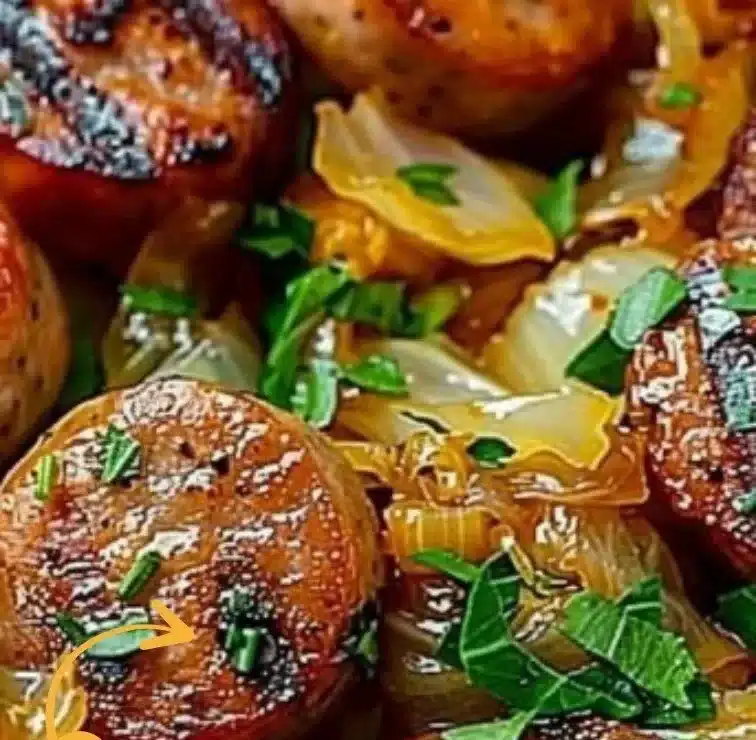 Sausage and Cabbage Stir Fry with colorful vegetables in a skillet