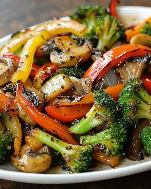 Colorful sautéed vegetables in a skillet, showcasing a mix of healthy ingredients.