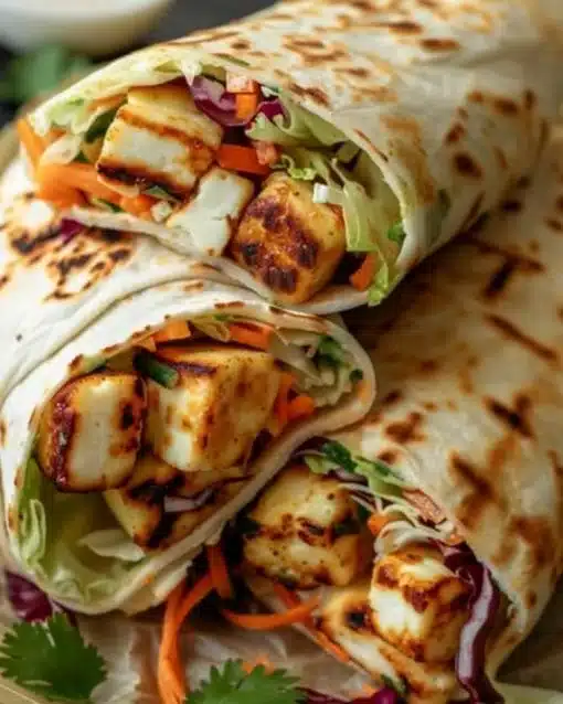 Delicious Sweet Chili Halloumi Wraps ready to be enjoyed