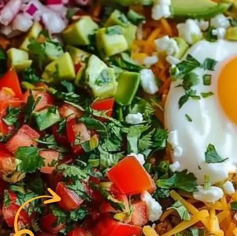Delicious Taco Rice Bowl with seasoned beef, cheese, and toppings over rice.