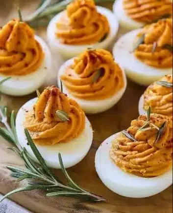 Delicious Thanksgiving deviled eggs served on a festive platter