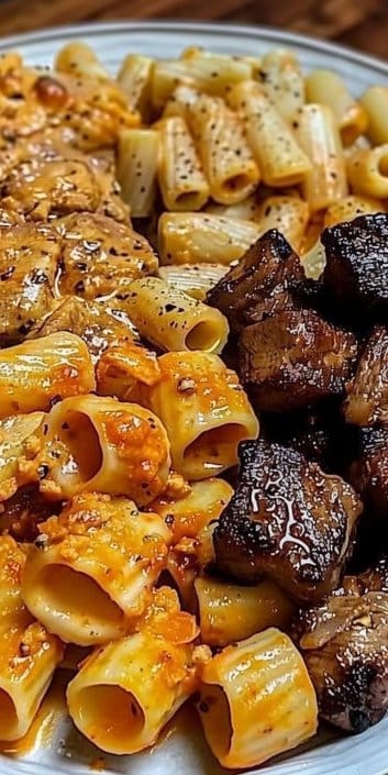 Cajun Steak Tips in Cheesy Rigatoni Parmesan Sauce