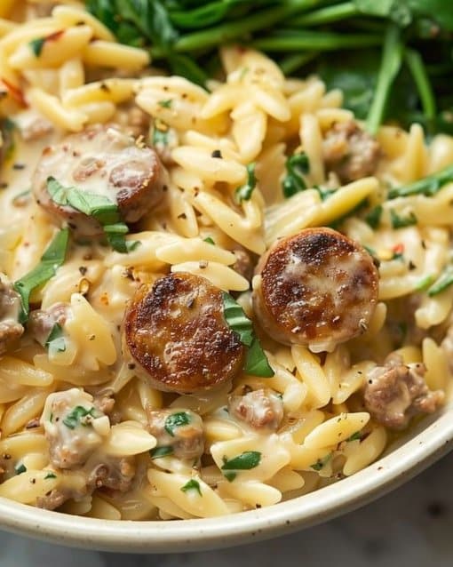 Creamy Garlic Parmesan Sausage Orzo