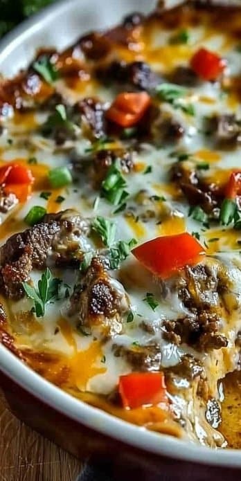Low Carb Philly Cheesesteak Casserole